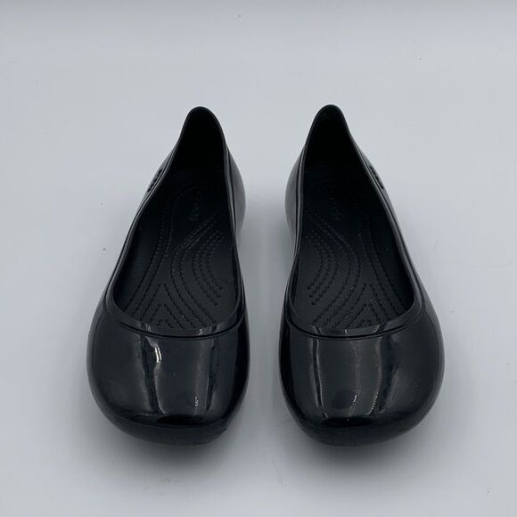 Crocs Black rubber Women's Flats slip on ballet waterproof comfort size 8 - Picture 2 of 10